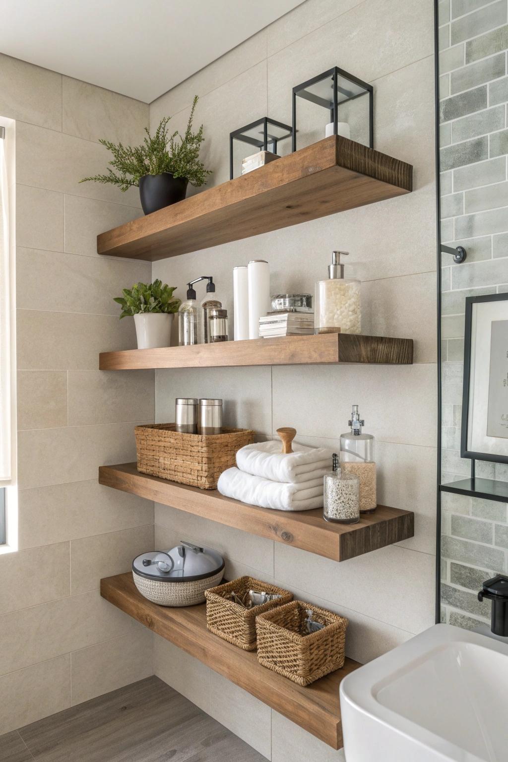 33 Creative Bathroom Shelf Decor Ideas
