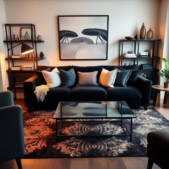 comfortable dark upholstered couches