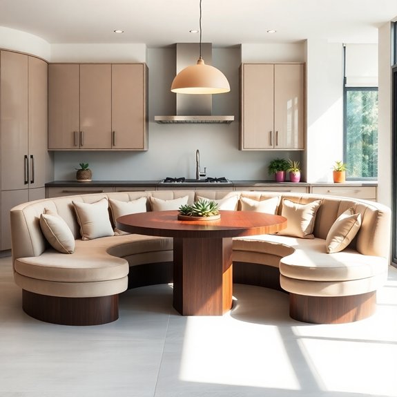 curved bench dining arrangement