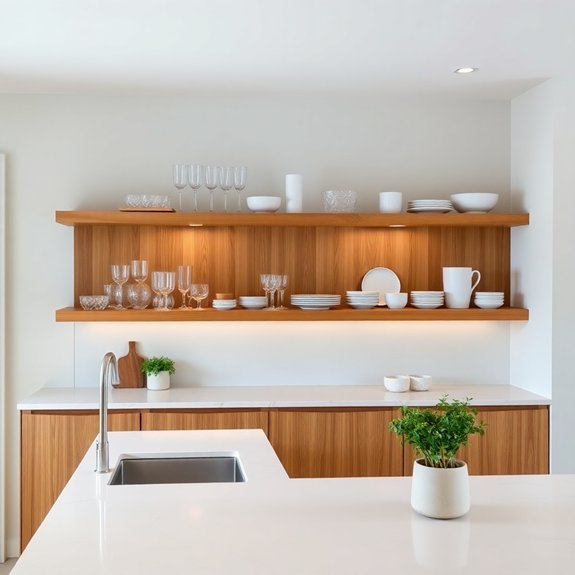 white oak open shelving