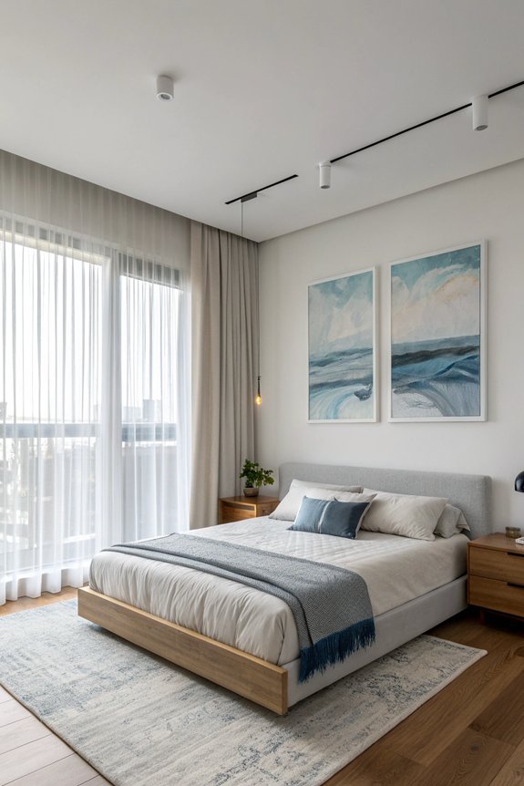 art enhances minimalist bedrooms