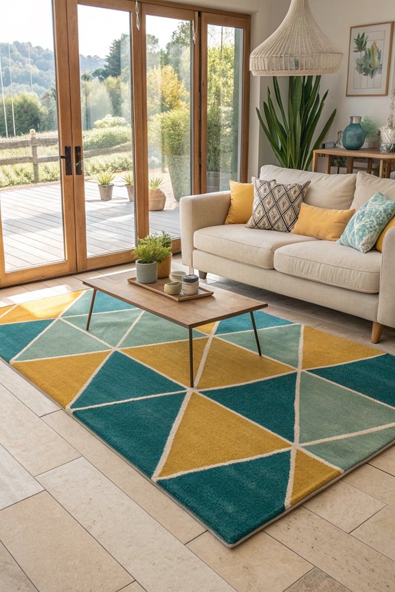 bold rug defines inviting space