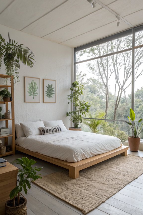 minimalist bedroom with greenery